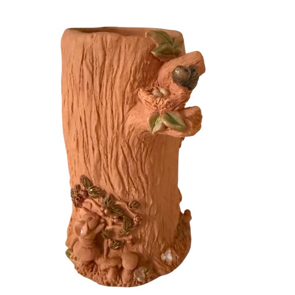 JUNE SEARS POTTERY TREE DESIGN CLAY VASE SQUIRREL MOUSE RABBIT BIRD Vintage - Picture 3 of 13